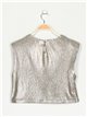 Metallic thread top with shoulder pads taupe