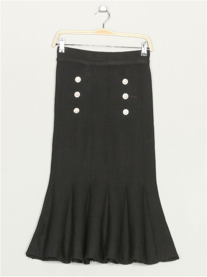 Premium knit skirt with rhinestone buttons black