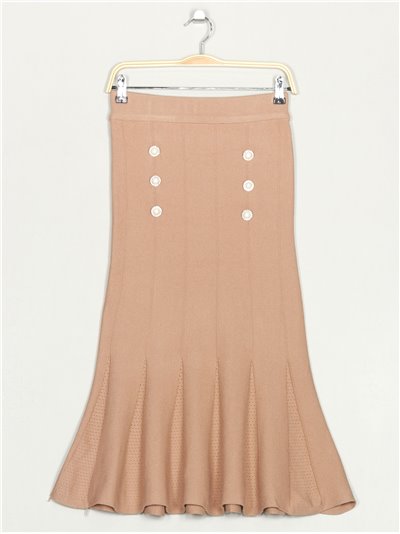 Premium knit skirt with rhinestone buttons camel