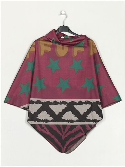 Poncho soft estrellas buganvilla