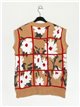 Floral knit waistcoat camel