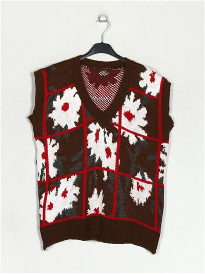 Floral knit waistcoat marron