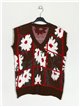 Floral knit waistcoat marron