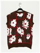 Floral knit waistcoat marron