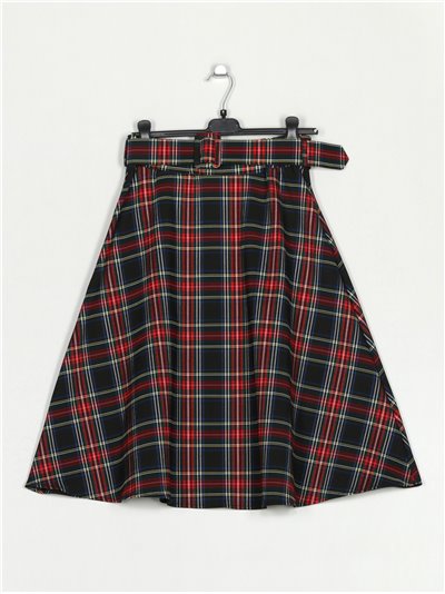 Checked midi skirt with ruffles negro