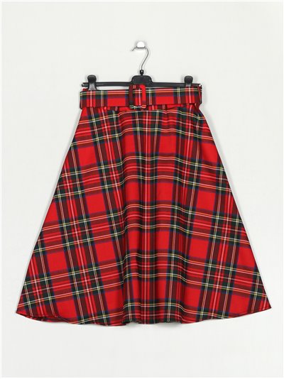 Checked midi skirt with ruffles rojo