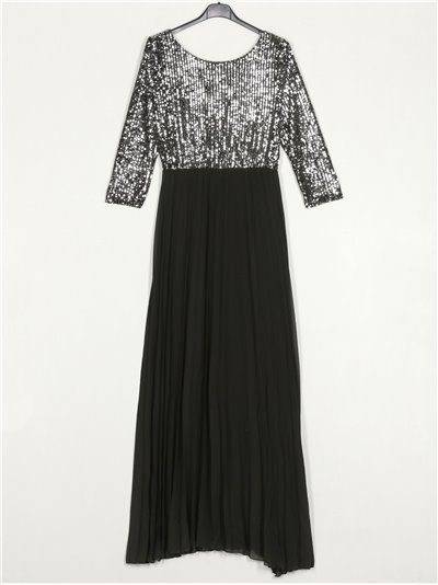 Maxi pleated dress with sequins plata