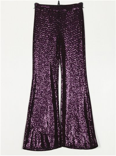 Shiny fabric flare trousers morado