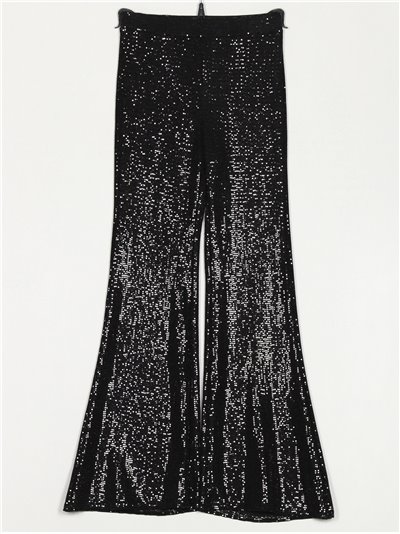 Shiny fabric flare trousers negro