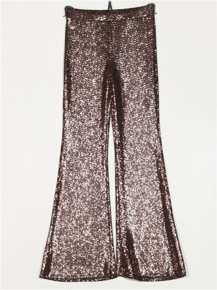 Shiny fabric flare trousers oro-rosa