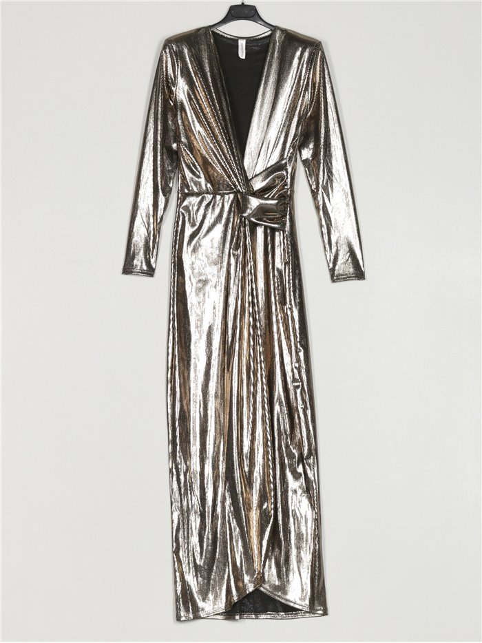 Metallic thread maxi dress oro-negro