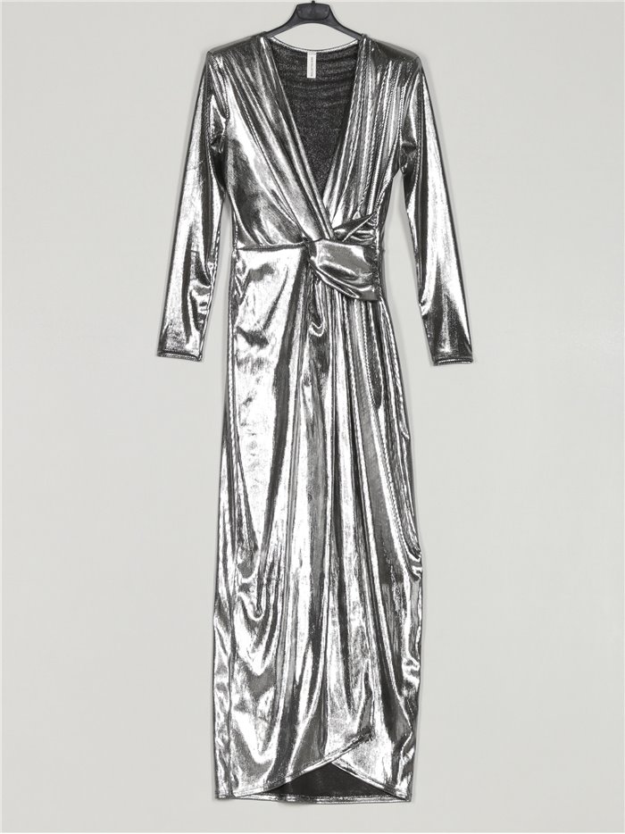 Metallic thread maxi dress plata