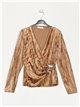 Velvet gathered blouse camel