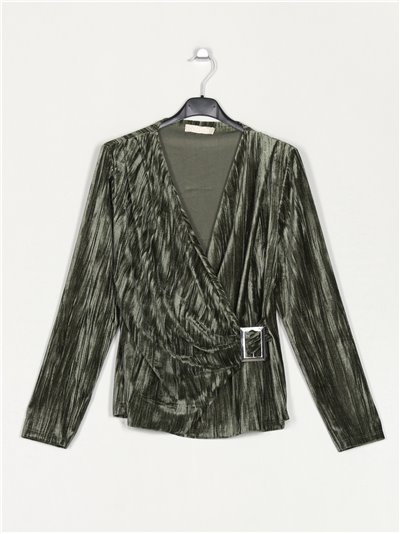 Velvet gathered blouse verde-militar