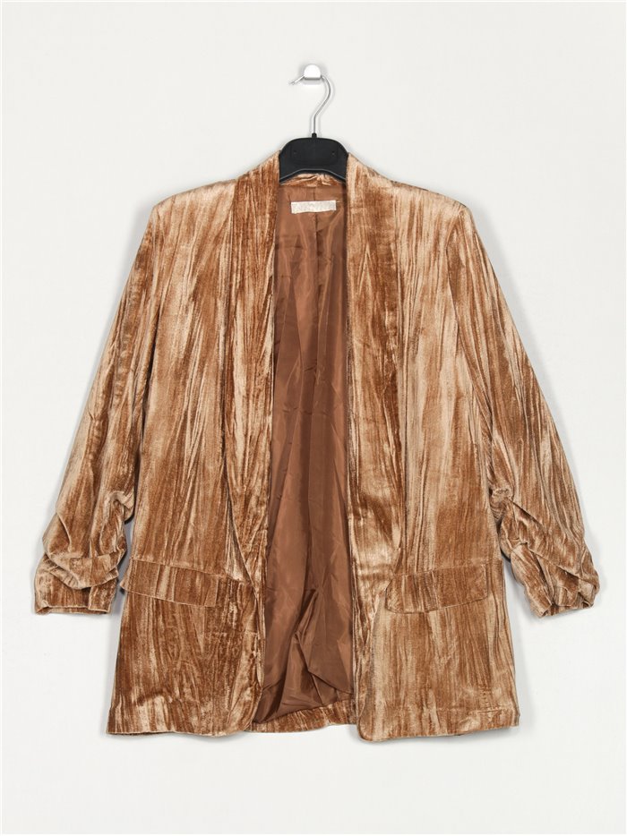 Velvet blazer with turn-up sleeves camel