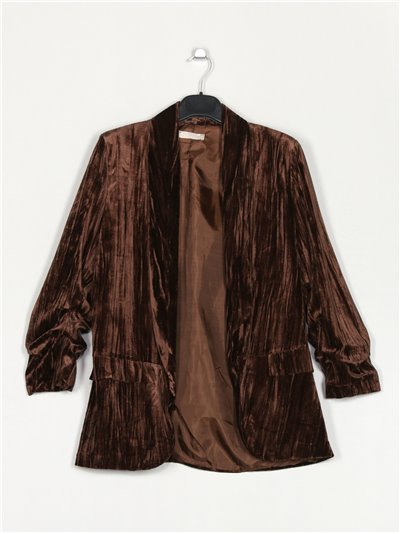 Velvet blazer with turn-up sleeves marron