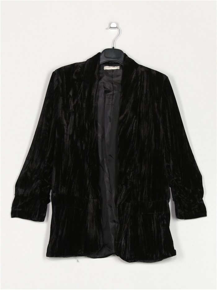 Velvet blazer with turn-up sleeves negro