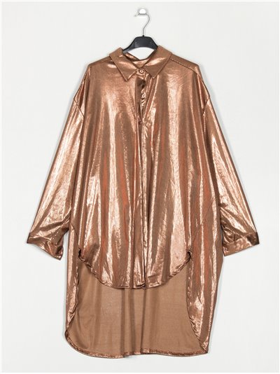 Plus size metallic thread shirt dress champan