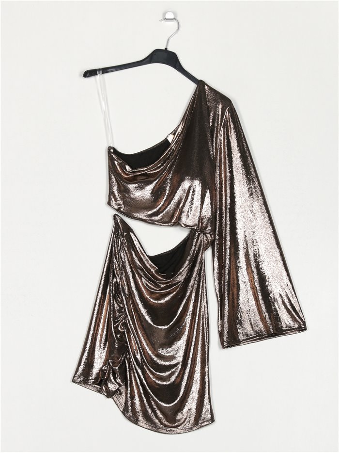 Gathered metallic thread dress champan