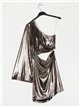 Gathered metallic thread dress champan