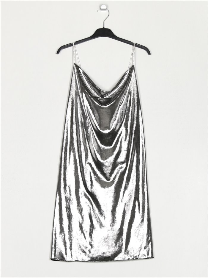 Metallic thread dress with rhinestone plata