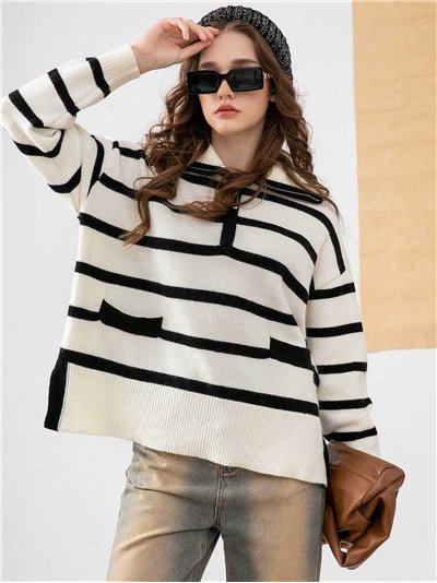 Zip neck striped sweater 