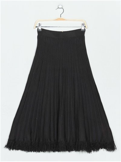 Frayed edge midi knit skirt negro