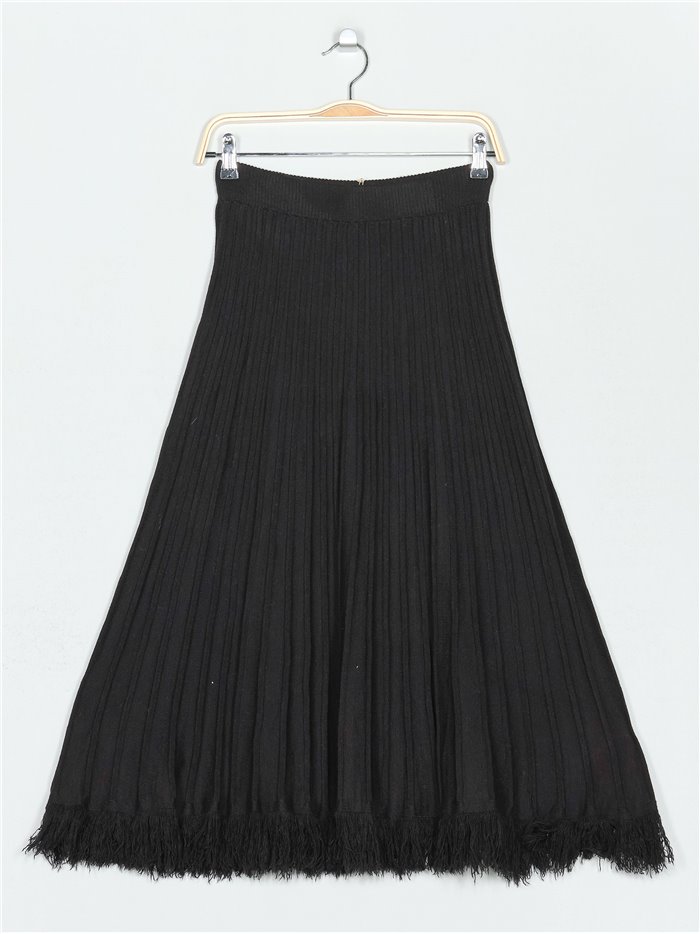 Frayed edge midi knit skirt negro