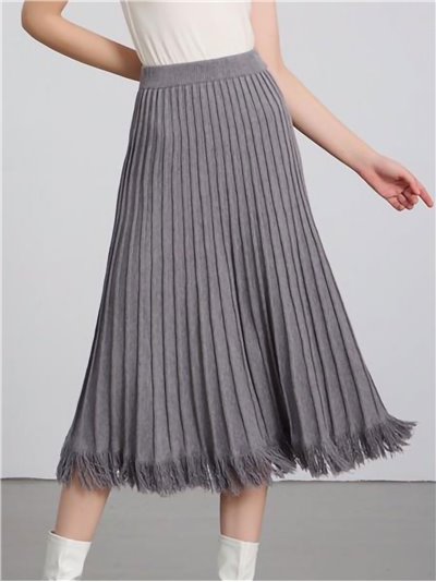 Frayed edge midi knit skirt gris