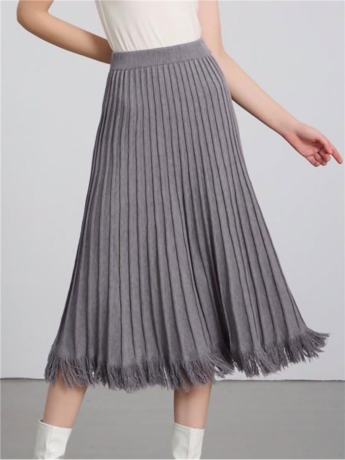 Frayed edge midi knit skirt gris