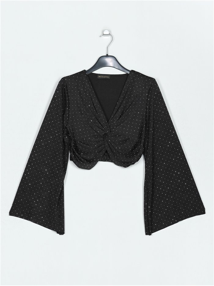 Blouse with rhinestone negro