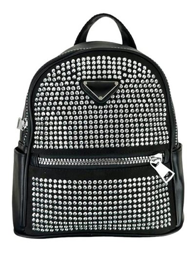 Mochila mini strass negro