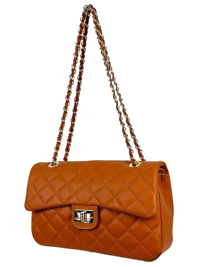 Quilted leather citybag camel