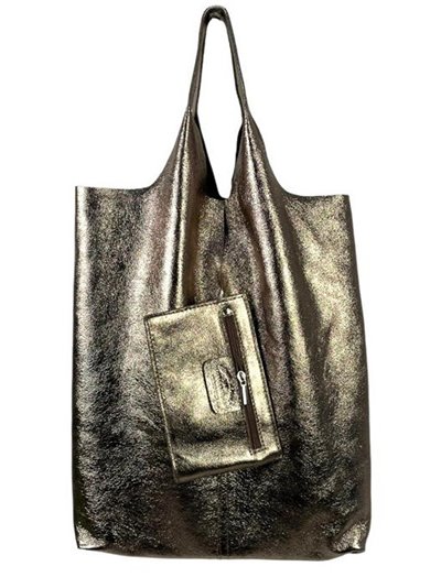 2 pieces Leather Shopper + Purse bronce