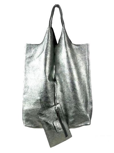 2 pieces Leather Shopper + Purse plata