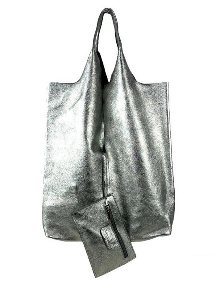 2 pieces Leather Shopper + Purse plata