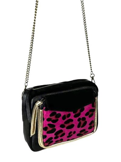 Leather crossbody bag with chain fucsia