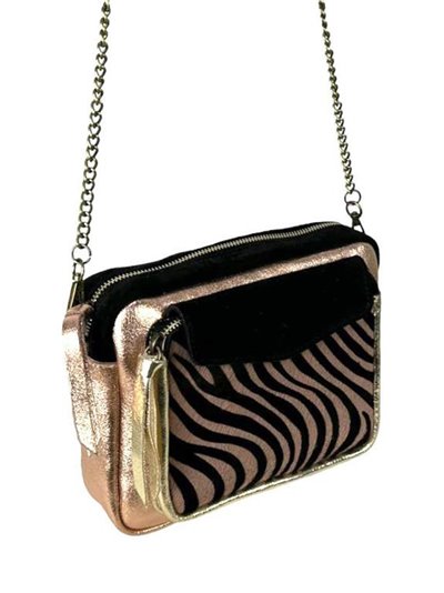 Leather crossbody bag with chain cebra-rosa