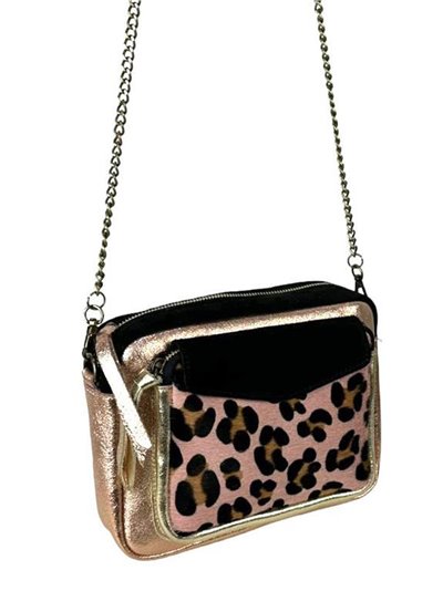 Leather crossbody bag with chain rosa-leopardo