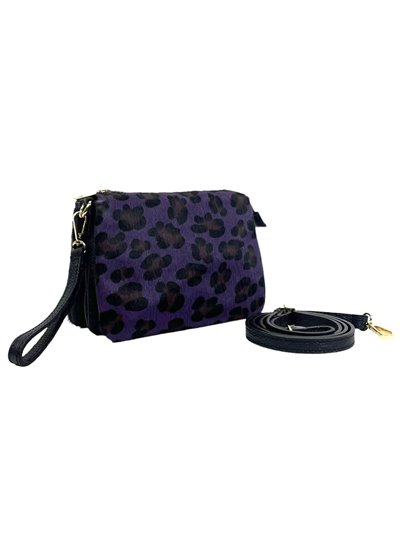 Faux fur leather crossbody bag morado