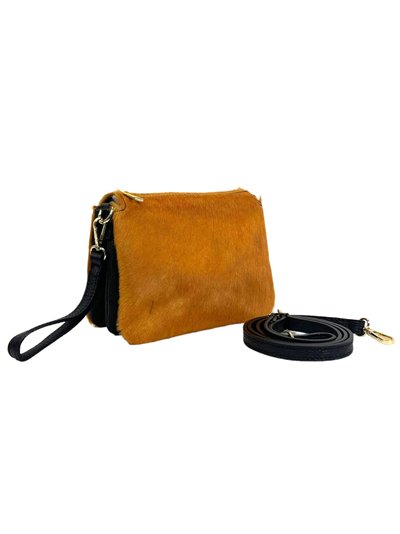 Faux fur leather crossbody bag marron