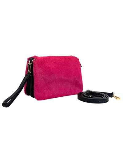 Faux fur leather crossbody bag fucsia