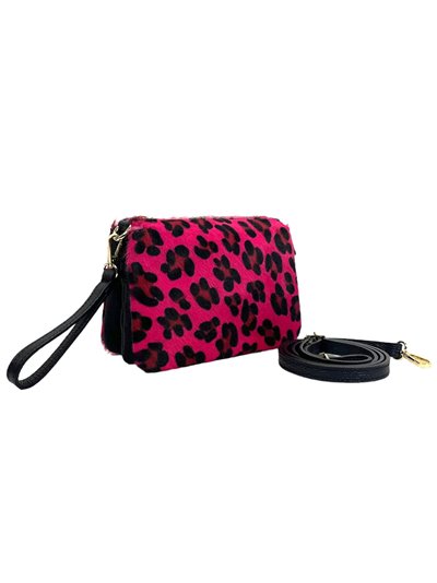 Faux fur leather crossbody bag rosa-leopardo