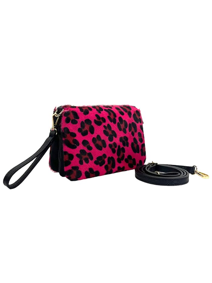 Bandolera piel pelo rosa-leopardo