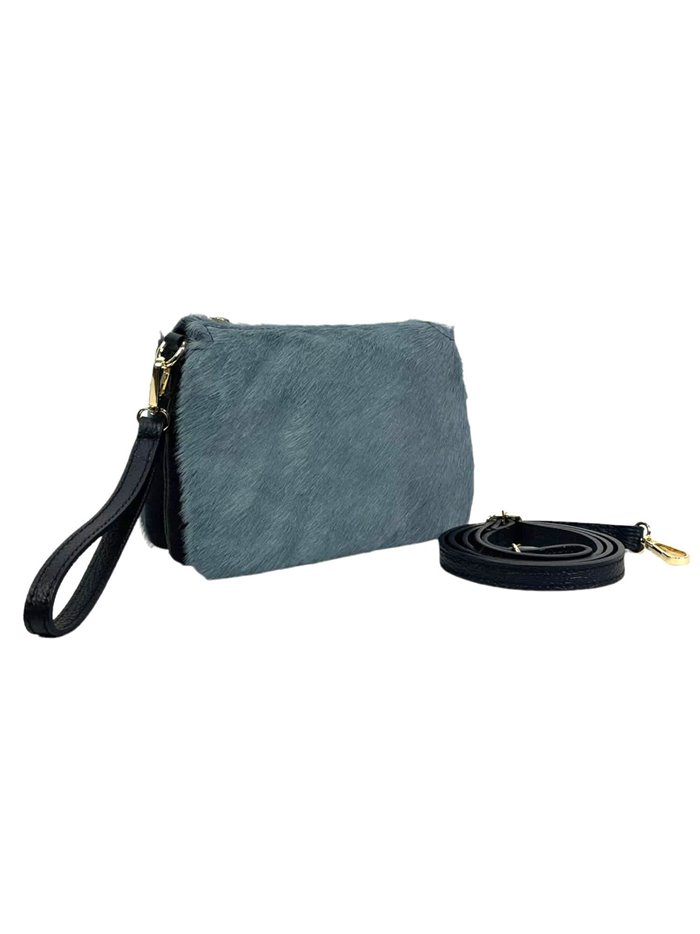 Faux fur leather crossbody bag azul-petroleo