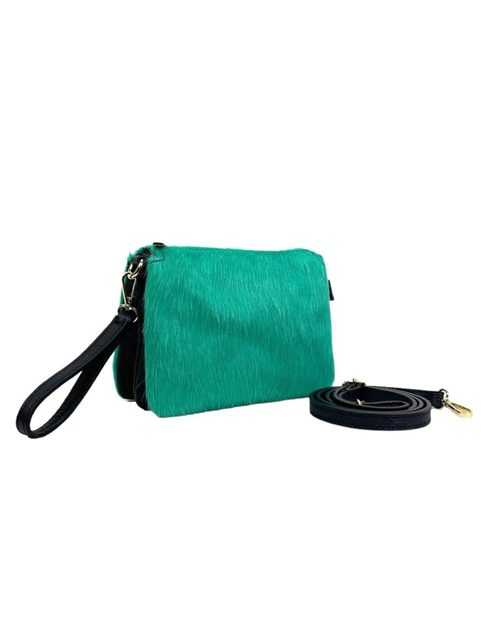 Faux fur leather crossbody bag verde