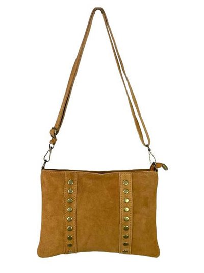 Studded split leather crossbody bag marron