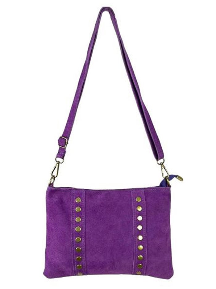 Studded split leather crossbody bag morado