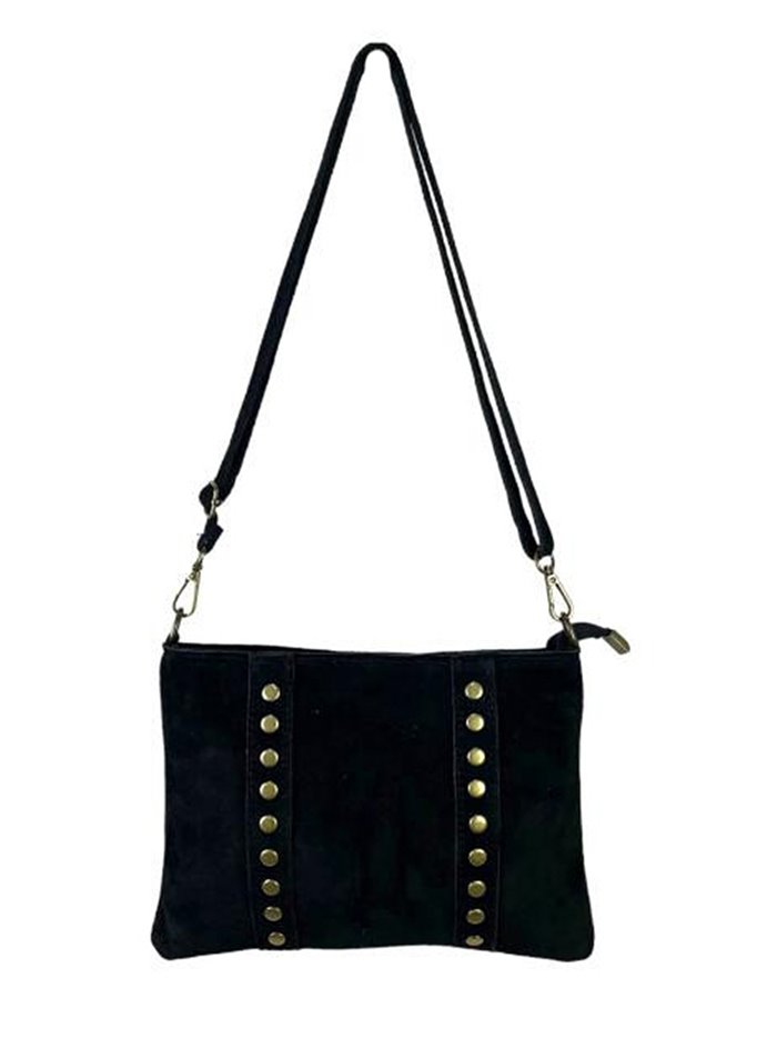 Studded split leather crossbody bag negro