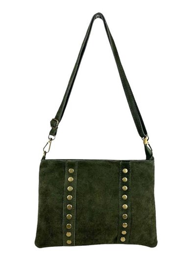 Studded split leather crossbody bag verde-militar